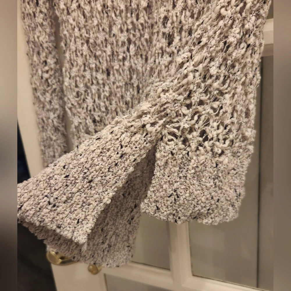 POL Long Sleeve Cream Color Crochet Knit Sweater With Hoodie